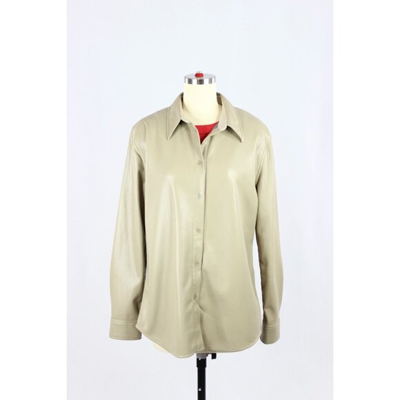 Aritzia BABATON Pelli Shiitake Taupe Beige Vegan Leather Shirt Jacket, Size M - Picture 1 of 16